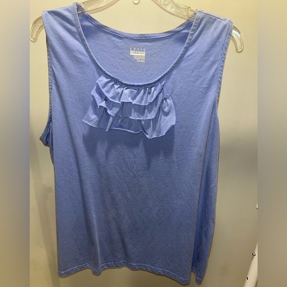 Basic Editions Women's Sleeveless Blue Ruffle Tank - Picture 1 of 1